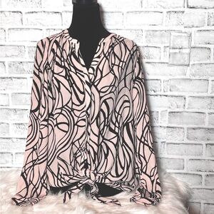 Dana Buchman Black and Pink Long‎ Sleeve Tie Front Blouse
